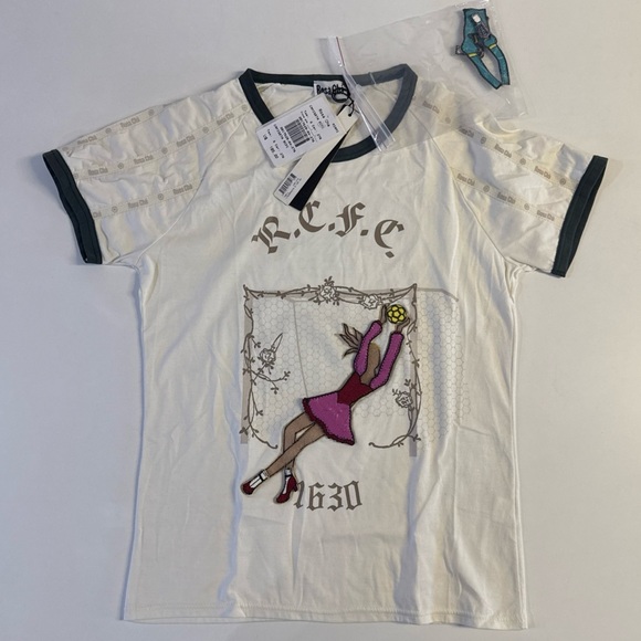 NWT Rosa Cha Printed Bateau Neckline T-Shirt Size L Soccer - Picture 1 of 4